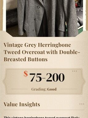 Men's Grey Herringbone Tweed Overcoat - Classic Double-Breasted